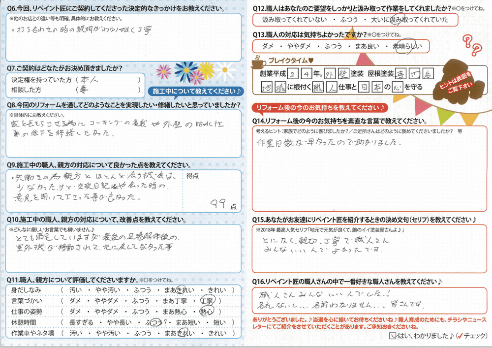 リペイント匠、お客様の声