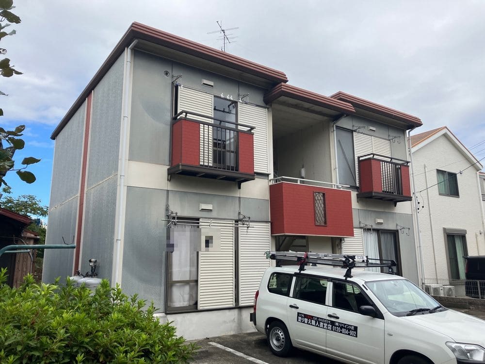 生駒市大池K様所有アパート_施工前_外壁全体 (2) 生駒市 外壁塗装 リペイント匠