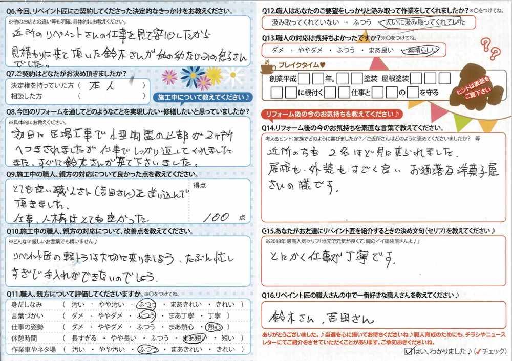 津市河芸町O様 アンケート